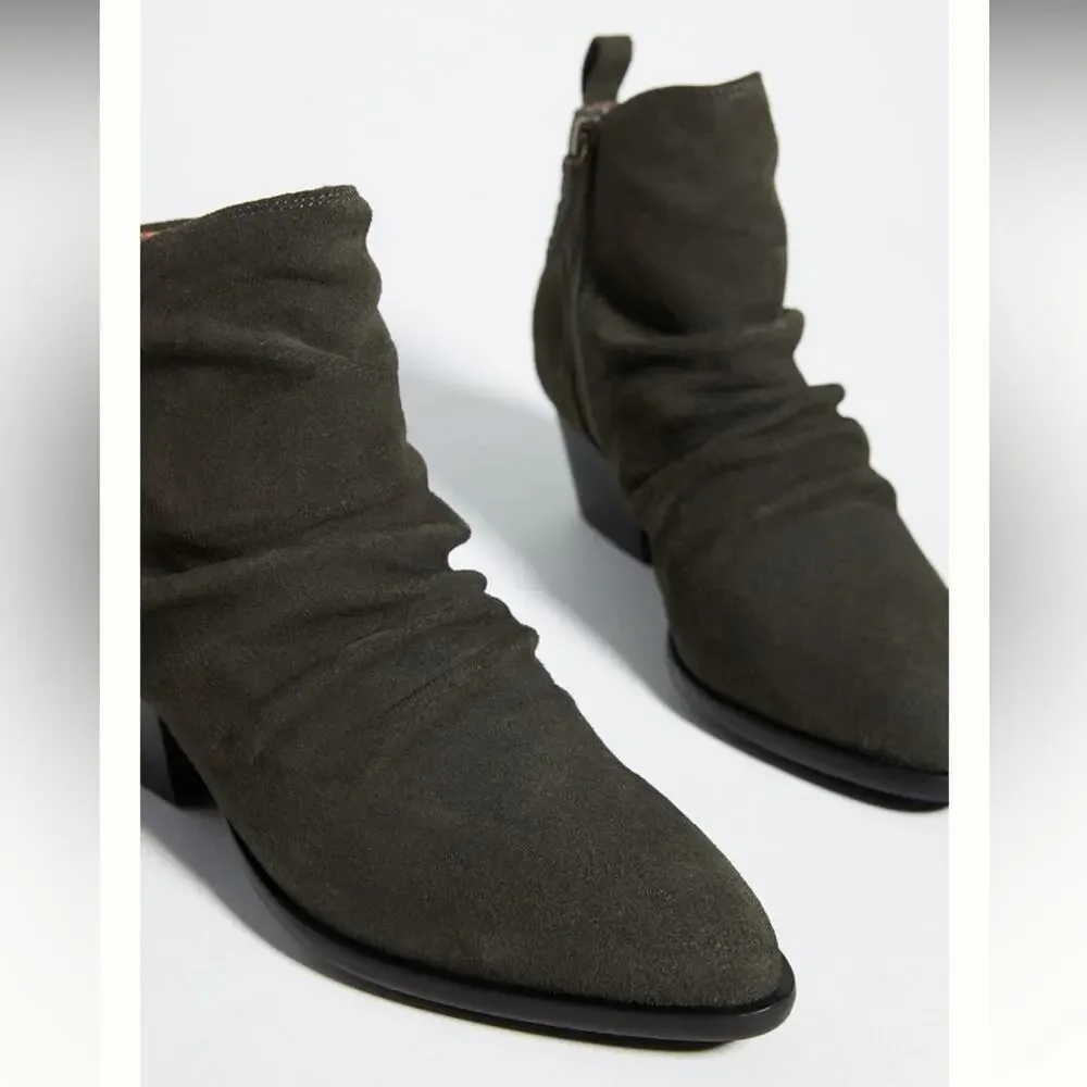 Kelsi Dagger Brooklyn Ego Suede Ankle Boots Olive Green Point Toe Block Heel 9
